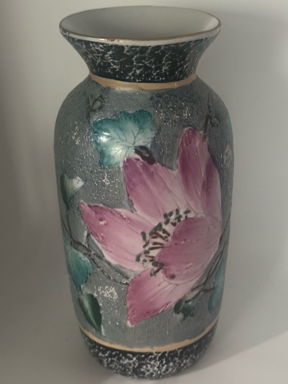 Decorative Floral Ceramic Vase with Pink Lotus Motif